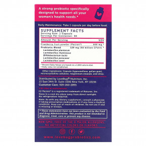 LoveBug Probiotics, дрожжи и пробиотик для поддержки уровня pH влагалища, 50 млрд КОЕ, 30 капсул в Москве - eco-herb.ru | фото