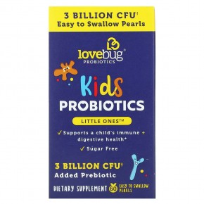 LoveBug Probiotics, Пробиотики для детей, для детей от 4 лет, 3 млрд КОЕ, 60 шт. Жемчуга, который легко глотать в Москве - eco-herb.ru | фото