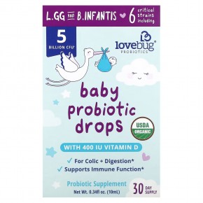 LoveBug Probiotics, пробиотик для детей, в жидкой форме, 5 млрд КОЕ, 10 мл (0,34 жидк. унции) в Москве - eco-herb.ru | фото