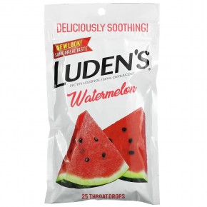 Luden's, Леденцы с пектином / успокаивающее средство для полости рта, арбуз, 25 леденцов для горла - описание