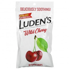 Luden's, Леденцы с пектином, успокаивающее средство для полости рта, дикая вишня, 30 леденцов для горла - описание