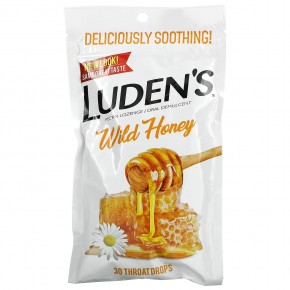 Luden's, Леденцы с пектином, успокаивающее средство для полости рта, дикий мед, 30 капель для горла - описание