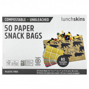 Lunchskins, бумажные пакеты для снеков, мишки, 50 шт. - подробнее Lunchskins, бумажные пакеты для снеков, мишки, 50 шт. - описание