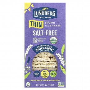 Lundberg, Organic Thin Brown Rice Cakes, Salt-Free, 6 oz (168 g) - описание