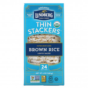 Lundberg, Organic Thin Brown Rice Cakes, Lightly Salted, 6 oz (168 g) - описание