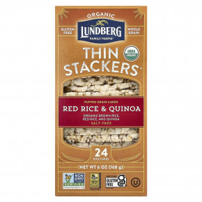 Lundberg, Organic Thin Brown Rice Cakes, Red Rice & Quinoa, 6 oz (168 g) - описание