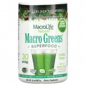 Macrolife Naturals, Macro Greens, суперфуды, 283,5 г (10 унций) - описание