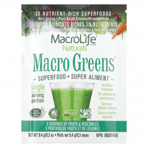 Macrolife Naturals, Macro Greens, суперфуд, 12 пакетиков по 9,4 г (0,3 унции) в Москве - eco-herb.ru | фото