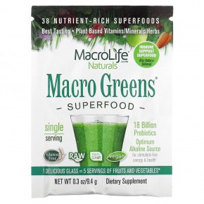 Macrolife Naturals, Macro Greens, суперфуд, 9.4 g - описание
