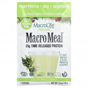 Macrolife Naturals, Macro Meal®, протеиновый порошок, со вкусом ванили, 10 пакетиков по 41 г (1,4 унции) в Москве - eco-herb.ru | фото