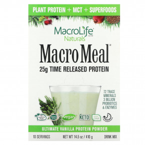 Macrolife Naturals, MacroMeal, протеиновый порошок высшего качества, с ванилью, 10 пакетиков по 41 г (1,4 унции) в Москве - eco-herb.ru | фото