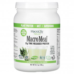 Macrolife Naturals, MacroMeal, протеиновый порошок высшего качества, ваниль, 615 г (21,7 унции) в Москве - eco-herb.ru | фото