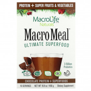 Macrolife Naturals, MacroMeal, суперфуд, шоколад, 10 пакетиков по 45 г (1,6 унции) в Москве - eco-herb.ru | фото