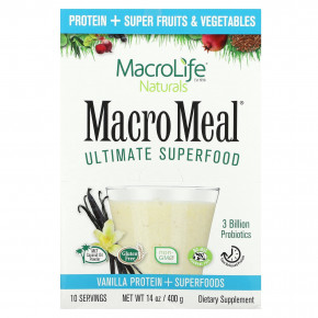 Macrolife Naturals, MacroMeal, суперфуд, ваниль, 10 пакетиков по 40 г (1,4 унции) - описание