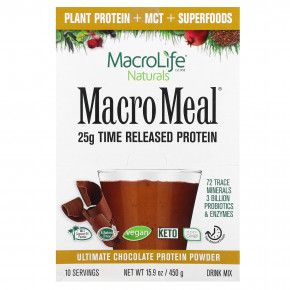 Macrolife Naturals, MacroMeal Ultimate Protein Powder, шоколад, 10 пакетиков по 45 г (1,6 унции) - описание