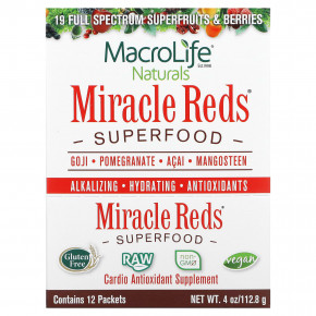 Macrolife Naturals, Miracle Reds®, суперфуд, годжи, гранат, асаи и мангостан, 12 пакетиков по 9,5 г (0,3 унции) - описание