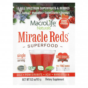 Macrolife Naturals, Miracle Reds, суперфуд, годжи, гранат, асаи, мангостан, 12 пакетиков по 9,5 г (0,3 унции) в Москве - eco-herb.ru | фото