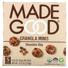 MadeGood, Granola Minis, шоколадная крошка, 5 пакетиков по 24 г (0,85 унции) - описание | фото