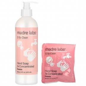 Madre Labs, мыло для рук тройной концентрации, фрезия, 1 пакетик и флакон многоразового использования 118 мл (4 жидк. унции) - описание