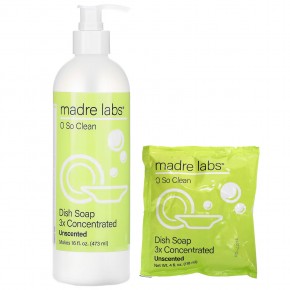 Madre Labs, средство для мытья посуды, тройной концентрации, без запаха, 1 пакетик, 118 мл (4 унции) - описание