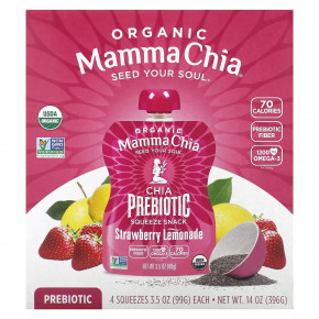 Mamma Chia, Organic Chia Prebiotic Squeeze Snack, клубничный лимонад, 4 пакетика, 99 г (3,5 унции) - описание | фото