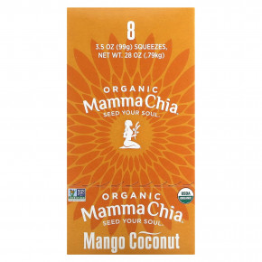 Mamma Chia, Organic Chia Squeeze, Vitality Snack, манго и кокос, 8 порций по 99 г (3,5 унции) - описание