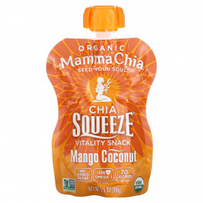 Mamma Chia, Organic Chia Squeeze, Vitality Snack, манго и кокос, 8 порций по 99 г (3,5 унции) в Москве - eco-herb.ru | фото