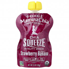 Mamma Chia, органический снек для жизненной силы от Chia Squeeze®, со вкусом клубники и банана, 4 пакетика по 99 г (3,5 унции) в Москве - eco-herb.ru | фото