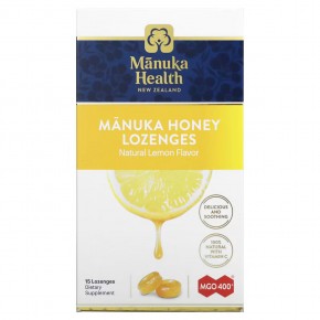 Manuka Health, Леденцы с медом Manuka, натуральный лимон, MGO 400+, 15 пастилок - описание
