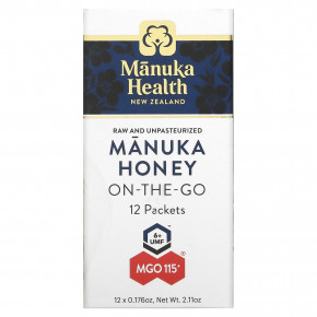 Manuka Health, Manuka Honey On-The-Go, UMF 6+, MGO 115+, 12 пакетиков по 5 г (0,176 унции) - описание | фото