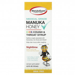 ManukaGuard, Manuka Honey, детский сироп от кашля и горла, для приема перед сном, мед и лимон, 118 мл (4 жидк. унц.) - описание | фото