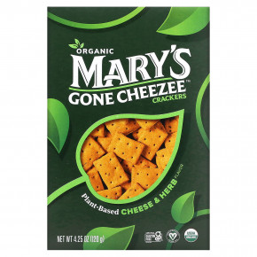 Mary's Gone Crackers, Крекеры Mary's Gone Cheezee ™, на растительной основе, с сыром и травами, 120 г (4,25 унции) - описание