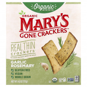 Mary's Gone Crackers, Organic Real Thin Crackers™, чеснок и розмарин, 113 г (4 унции) - описание | фото