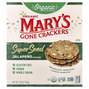 Mary's Gone Crackers, органические крекеры из суперсемена, халапеньо, 113 г (4 унции) - описание