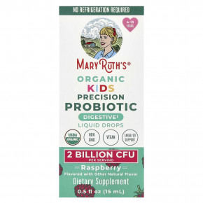 MaryRuth's, Organic Kids Precision Probiotic, жидкие капли, для детей от 4 до 13 лет, малина, 2 млрд КОЕ, 15 мл (0,5 жидк. унц.) в Москве - eco-herb.ru | фото