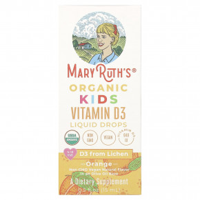 MaryRuth's, Organic Kids Vitamin D3, жидкие капли, для детей от 4 до 13 лет, со вкусом апельсина, 640 МЕ, 15 мл (0,5 жидк. Унции) - описание | фото