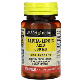 Mason Natural, Альфа-липоевая кислота, 600 мг, 30 капсул - описание
