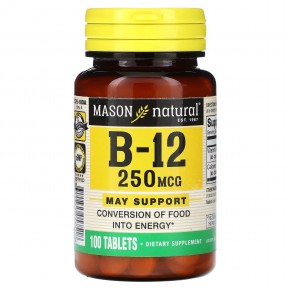 Mason Natural, Витамин B-12, 250 мкг, 100 таблеток в Москве - eco-herb.ru | фото
