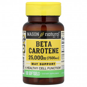 Mason Natural, Бета-каротин, 7500 мкг (25000 МЕ), 100 мягких таблеток - описание | фото
