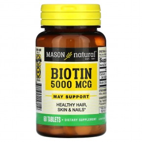Mason Natural, Биотин, 5000 мкг, 60 таблеток - описание