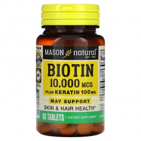 Mason Natural, биотин с кератином, 10 000 мкг, 60 таблеток в Москве - eco-herb.ru | фото