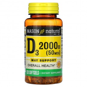 Mason Natural, витамин D3, 50 мкг (2000 МЕ), 120 капсул в Москве - eco-herb.ru | фото