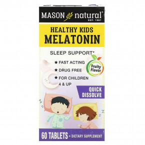 Mason Natural, Healthy Kids Melatonin, для детей от 4 лет, фруктовый, 500 мкг, 60 таблеток - описание | фото