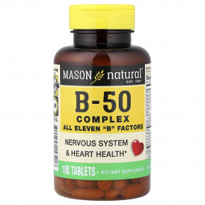 Mason Natural, комплекс витаминов группы B50, 100 таблеток - описание | фото