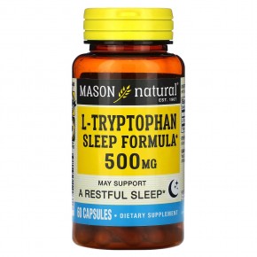 Mason Natural, L-Tryptophan Sleep Formula, 500 mg, 60 Capsules в Москве - eco-herb.ru | фото