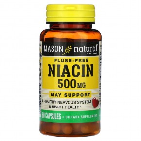 Mason Natural, Niacin, Flush Free, 500 mg, 60 Capsules в Москве - eco-herb.ru | фото