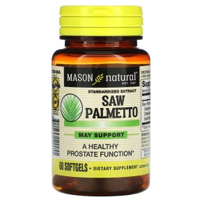 Mason Natural, Saw Palmetto, стандартизированный экстракт, 60 мягких таблеток в Москве - eco-herb.ru | фото