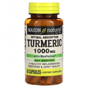 Mason Natural, Turmeric with BioPerine, 1,000 mg, 60 Capsules в Москве - eco-herb.ru | фото