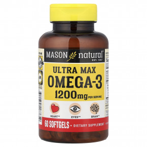 Mason Natural, Ultra Max Omega-3, 60 мягких таблеток (600 мг в каждой) - описание | фото