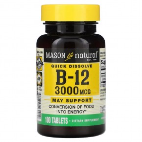 Mason Natural, Витамин B12, 3000 мкг, 100 таблеток в Москве - eco-herb.ru | фото